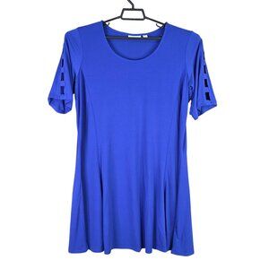 Womens Susan Graver Blue Shirt Dress Short Sleeve Polyester Stretch Size XL